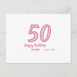 50th birthday pink purple bold name simple minimal postcard