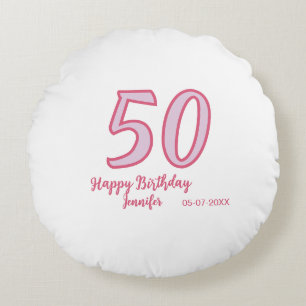 50th birthday pink purple bold name simple minimal round pillow