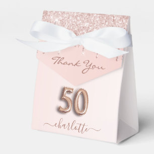 50th birthday pink rose gold glitter thank you favor box