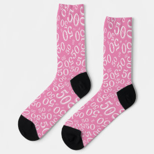 50th Birthday Pink/White Random Number Pattern Socks