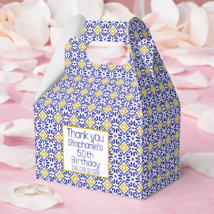 50th Birthday Portuguese Tiles Blue Mediterranean Favor Box