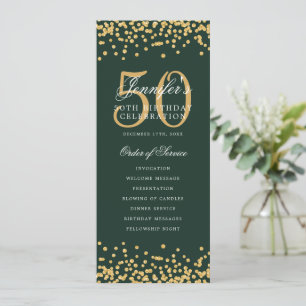 50th Birthday Program Gold Confetti Green