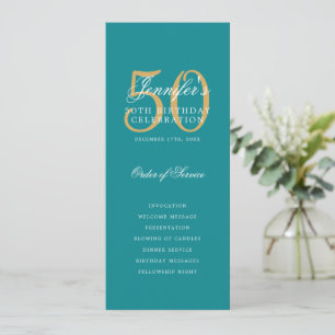 50th Birthday Program Gold Teal Thank You