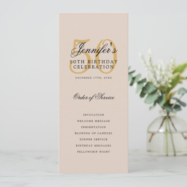 50th Birthday Program Gold Thank You Champagne (Standing Front)
