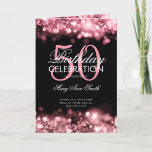50th Birthday Program Menu Glam Lights Rose Gold 