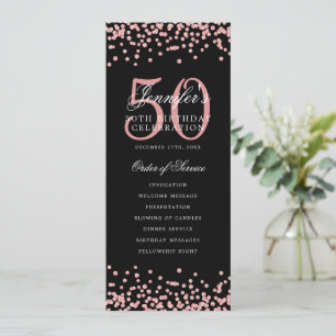 50th Birthday Program Rose Gold Black Confetti