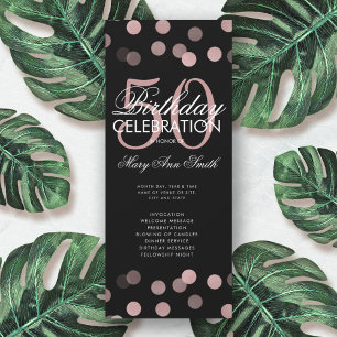 50th Birthday Program Rose Gold Confetti w/ Menu