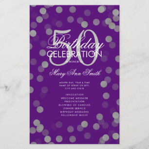 50th Birthday Program Silver Confetti Menu Purple 
