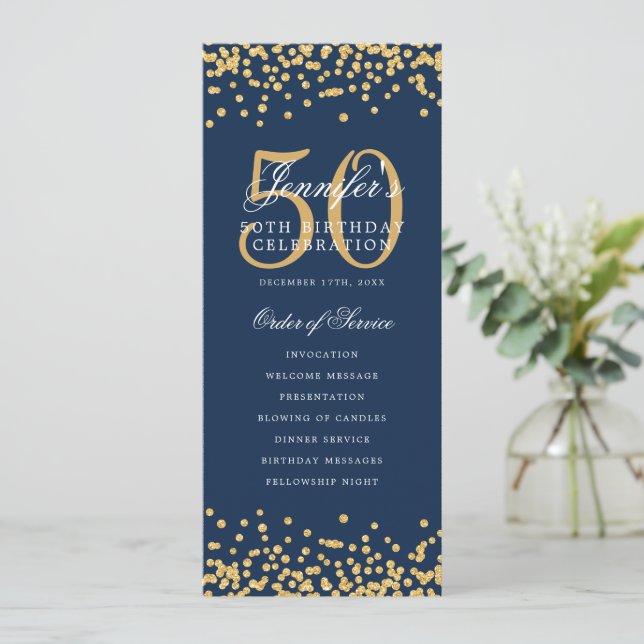 50th Birthday Program Thank U Gold Navy Blue (Standing Front)