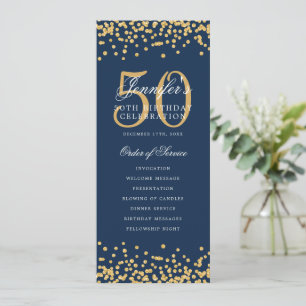 50th Birthday Program Thank U Gold Navy Blue