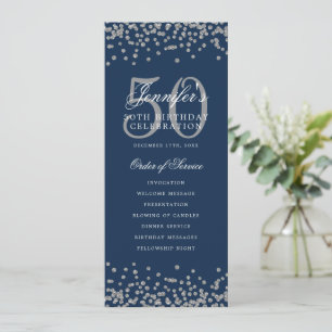 50th Birthday Program Thank U Silver Navy Blue 