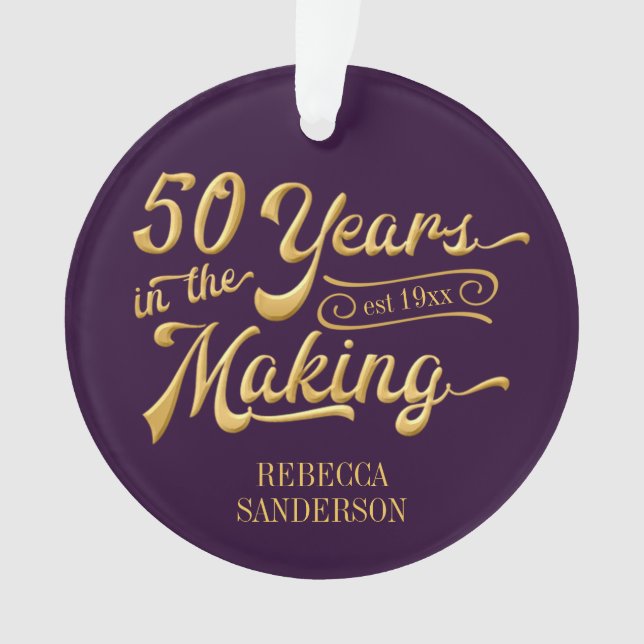 50th Birthday Purple and Gold Photo Ornament (Front)
