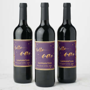 50th birthday purple gold hello 50 name script wine label