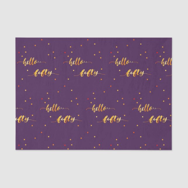 50th birthday purple gold hello 50 typography tissue paper (Front)