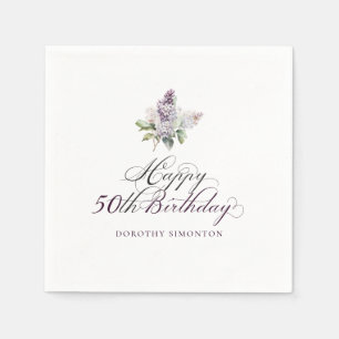 50th Birthday Purple Lilac Spring Flower Cocktail Napkin