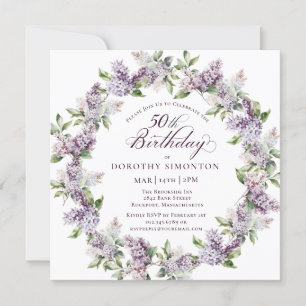 50th Birthday Purple Lilac Spring Flower Square Invitation