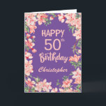 50th Birthday Purple Pink Peach Watercolor Floral Card<br><div class="desc">50th Birthday Purple Pink Peach Watercolor Floral Birthday Card. For further customization,  please click the "Customize it" button and use our design tool to modify this template.</div>