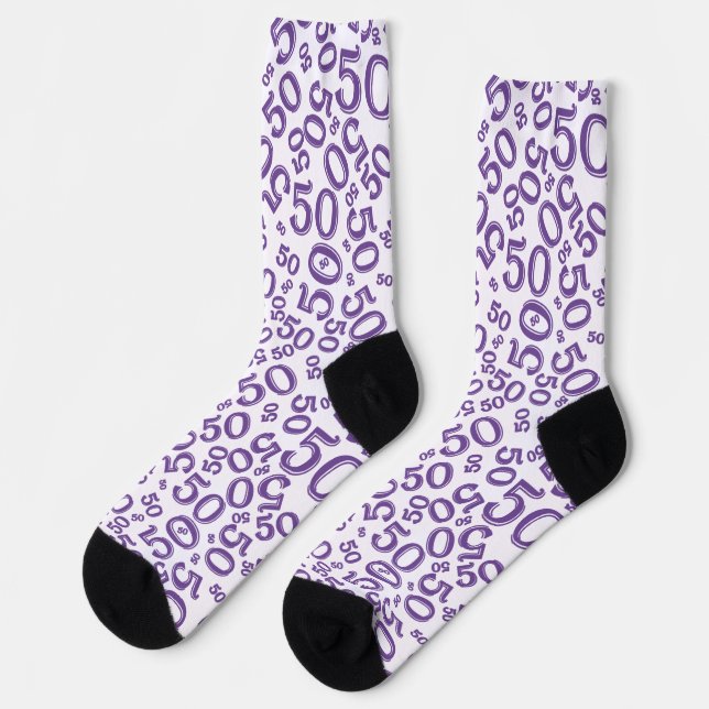 50th Birthday Purple Random Number Pattern  Socks (Left)