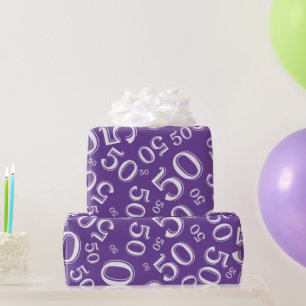 50th Birthday Random Number Pattern Purple/White Wrapping Paper