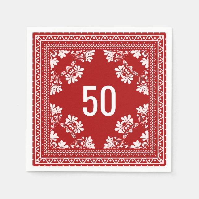 50th Birthday Red Bandana Napkin (Front)