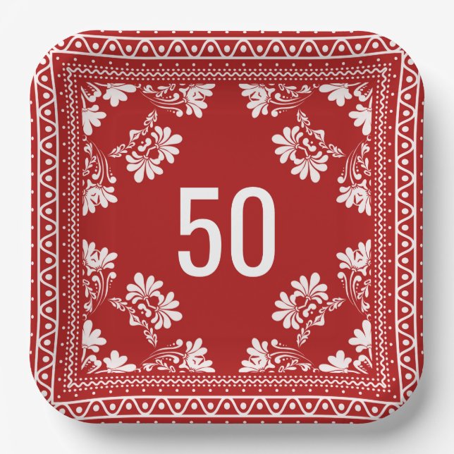 50th Birthday Red Bandana Paper Plate (Front)