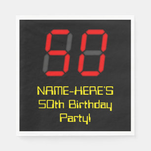 50th Birthday: Red Digital Clock Style "50" + Name Napkin