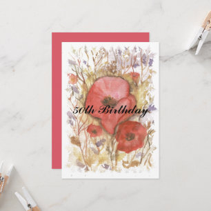 50th Birthday Red poppy Invitation