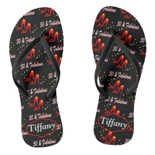 50TH BIRTHDAY RED SHOE PERSONALIZED FLIP FLOPS