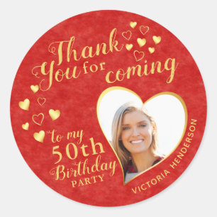 50th Birthday Red Thank You for Coming Favour Classic Round Sticker