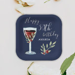 50th Birthday Red Wine Rose Watercolor Navy Blue  Paper Plate<br><div class="desc">50th Birthday Red Wine Rose Watercolor Navy Blue Square Paper Plates. The design has watercolor red wine glass,  roses and twigs on a navy blue background. The text is in white and is fully customizable -  personalize it with your name and any age.</div>