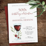 50th Birthday Red Wine Watercolor Party Invitation<br><div class="desc">50th Birthday Red Wine Watercolor Party Invitation. 50th birthday party invitation for her or him. Invitation with watercolor red wine glass, roses and twigs on a white background. The text is fully customizable - personalize it with your name, any age - 30th 40th 50th 60th 70th 80th 90th 100th, date...</div>