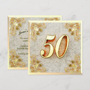 50th Birthday Regal Gold Marble Greeting or Invitation