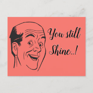 50th Birthday Retro Bald Man Shiny Head Coral Postcard