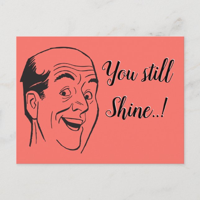 50th Birthday Retro Bald Man Shiny Head Coral Postcard (Front)