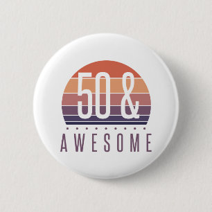 50th Birthday Retro Sunset 2 Inch Round Button