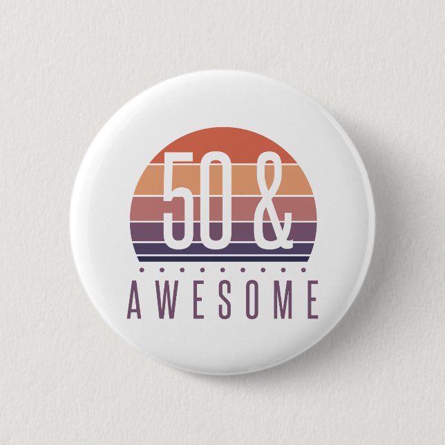 50th Birthday Retro Sunset 2 Inch Round Button (Front)