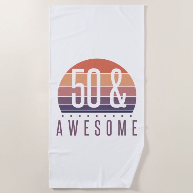 50th Birthday Retro Sunset Beach Towel (Front)