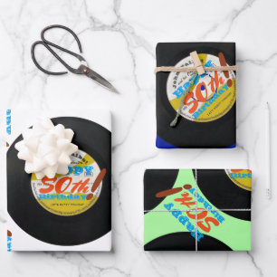 50th Birthday Retro Vinyl Record 45 RPM Name WP2S3 Wrapping Paper Sheet