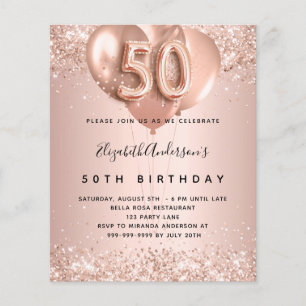 50th birthday rose gold balloons budget invitation flyer