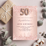 50th Birthday rose gold blush drips Invitation<br><div class="desc">A modern, stylish and glamourous invitation for a 50th birthday party. A faux rose gold background with drips, paint drip look. The name is written with a modern dark rose gold coloured hand lettered style script. Personalize and add your party details. Number 50 is written with a balloon style font,...</div>