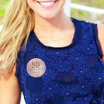 50th birthday rose gold blush name 1 inch round button<br><div class="desc">Elegant,  classic,  glamourous name tag for a 50th birthday party.  Rose gold and blush gradient background. Decorated with rose gold confetti.  Personalize and add a name.   The name is written with a modern dark rose coloured hand lettered style script.   Number 50 is written with a balloon style font.</div>