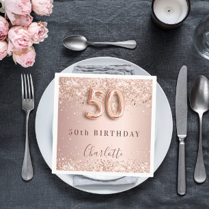 50th birthday rose gold blush name napkin