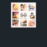 50th birthday rose gold blush pink photo name canvas print<br><div class="desc">A unique 50th birthday gift or keepsake, celebrating her life with a collage of 8 of your photos. Add images of her family, friends, pets, hobbies or dream travel destination. Personalize and add a name, age 50 and a date. Grey and black coloured letters. A chic girly and feminine rose...</div>