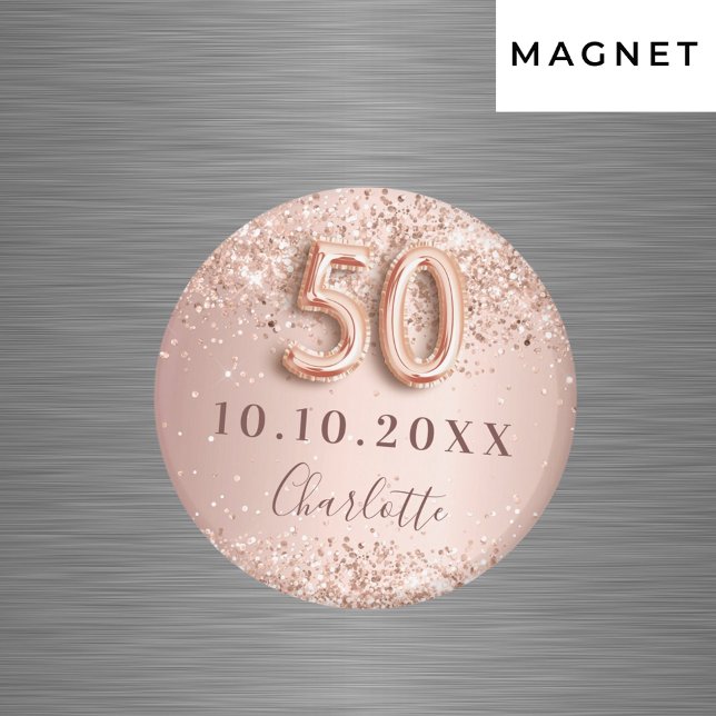 50th birthday rose gold blush save the date magnet (Creator Uploaded)