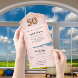 50th birthday rose gold blush sparkle party RSVP All In One Invitation<br><div class="desc">Rose gold,  blush coloured background,  decorated with faux glitter sparkles on the inside. Personalize and add a photo,  names,  party details,  RSVP date,  return address and name.  Number 50 is written with a balloon style number.</div>