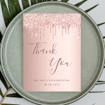 50th Birthday rose gold drips thank you Postcard<br><div class="desc">A thank you card for a 50th birthday. A rose gold background color. With drips,  paint drip look. On front large dark rose gold colored hand lettered script and the text: Thank You,  your text,  title and a date. 
Back: Template for Your thank you note and name.</div>