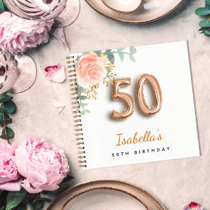 50th birthday rose gold eucalyptus guest book
