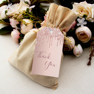 50th Birthday rose gold glitter drips thank you Gift Tags
