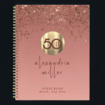 50th Birthday Rose Gold Glitter Guestbook Notebook<br><div class="desc">Elegant 50th Birthday Party Celebration Guestbook Blush Pink Rose Gold Glitter Sparkle Brushed Metal Name Feminine Script Custom Text Template Guest Book</div>