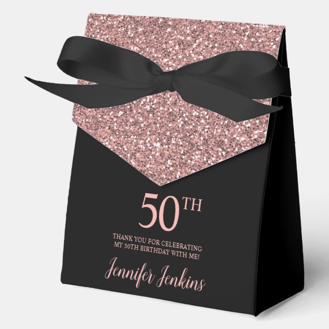 50th Birthday Rose Gold Glitter Thank You Favor Box (Front)
